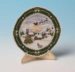 3D Cross Stitch Christmas Plate - Home by Dawn Greetings Card by Meg Evershed