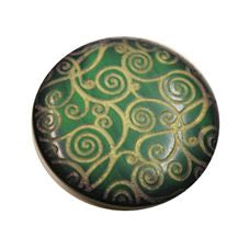 Buttons - Emerald Green embossed 18mm button with Gold pattern