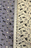 Cats Galore 100% Cotton Fabric in Grey or Ivory