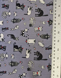 Cats Galore 100% Cotton Fabric in Grey or Ivory
