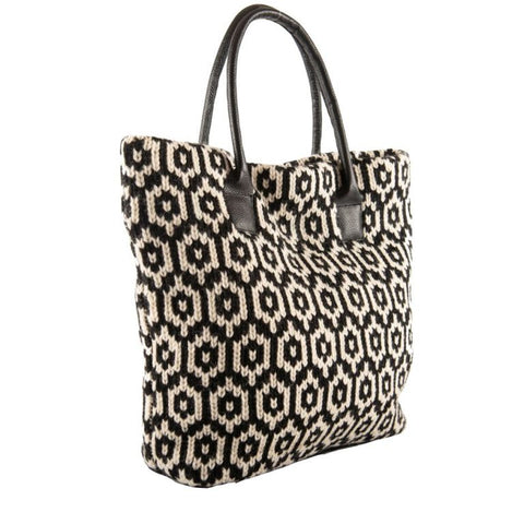 Handbag - 100% Wool Handmade Knitted Tote Hand Bag with Leather Handles