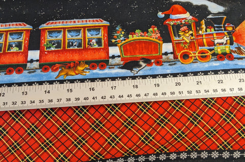 Christmas Train 100% Cotton Fabric, Snow Dog Express Fabric, Christmas Sewing Project