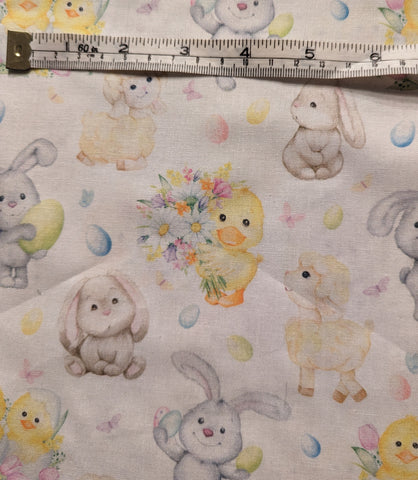 Easter Fabric, Cute Bunnies, Lambs and Chicks 100% Wide Cotton Fabric