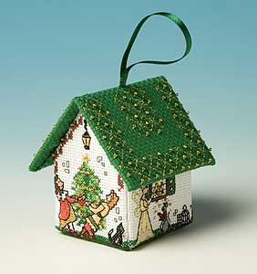 3D Cross Stitch Christmas Tree/Festive Hanging Decoration Panto Houses by Meg Evershed