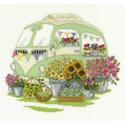 DMC Cross Stitch Kit - Les Fleurs with Campervan by Jane Prutton