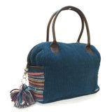Handbag - 100% Wool Knitted Bowling Bag with Leather Handles in Rose or Blue