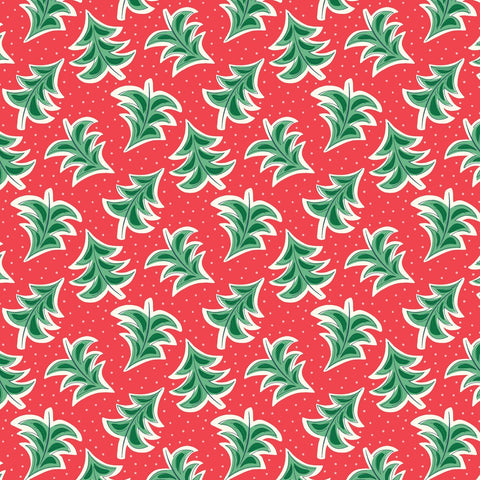 Liberty Fabric - Merry and Bright Dancing Trees Red