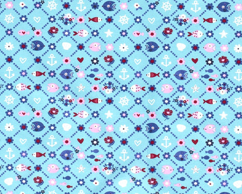 Cotton Fabric - Floral Fish