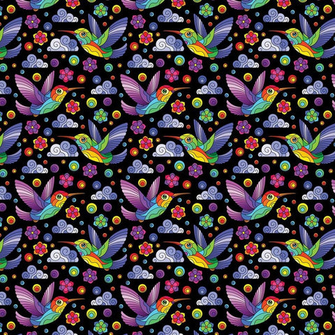 Other Fabric's - Mosaic Rainbow Multi Coloured Humming Bird Cotton Fabric